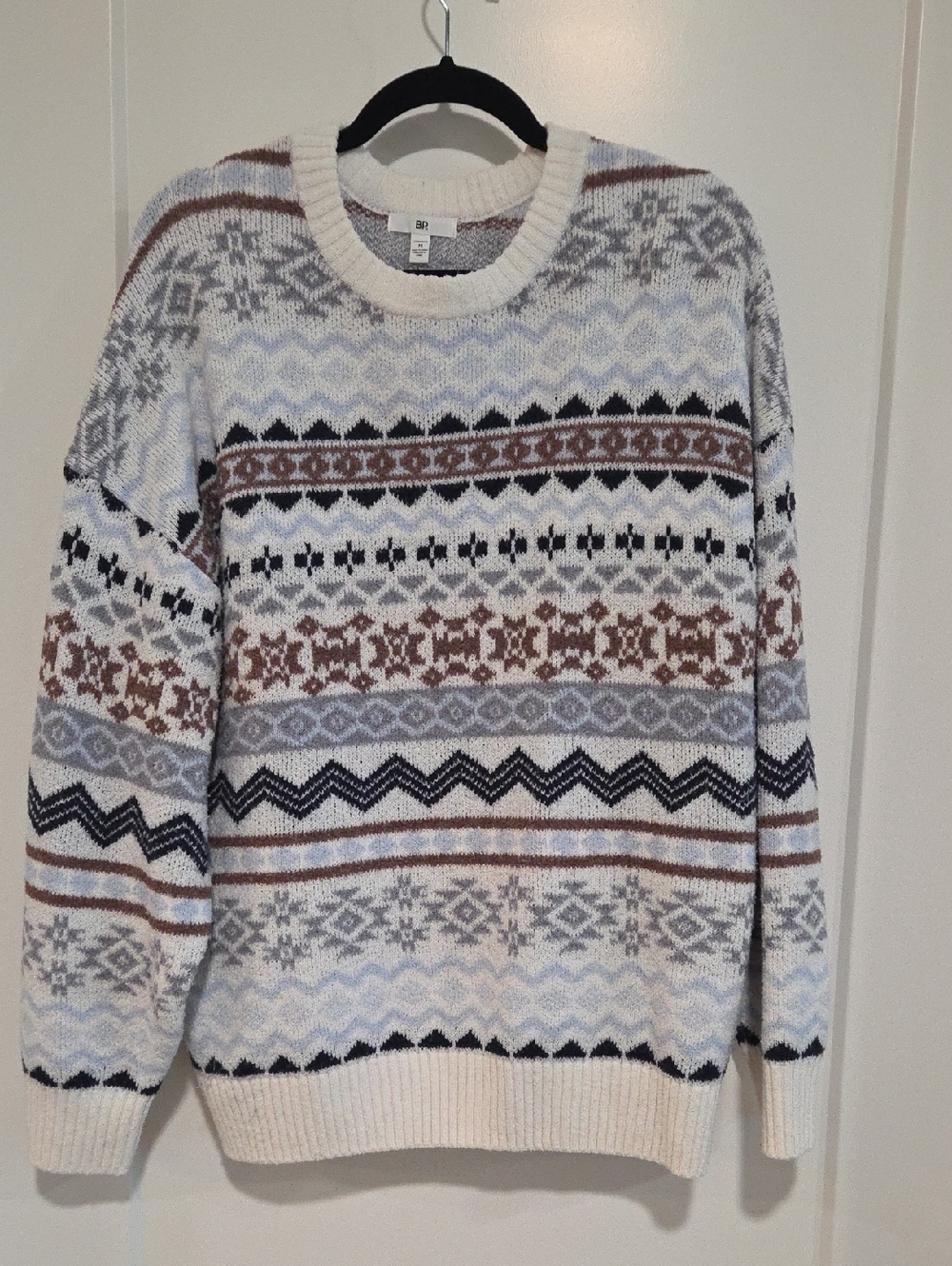 Crewneck Fair Isle Sweater - Cream & Brown